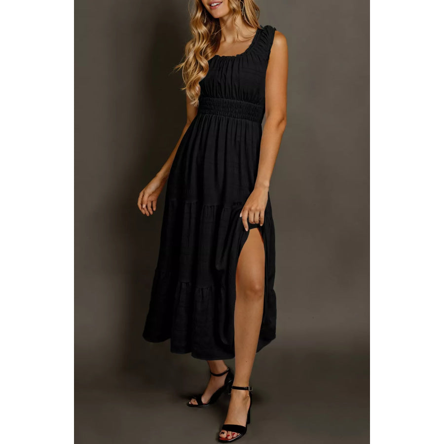 Sleeveless Smocked Tiered Dress with Pockets Apparel and Accessories