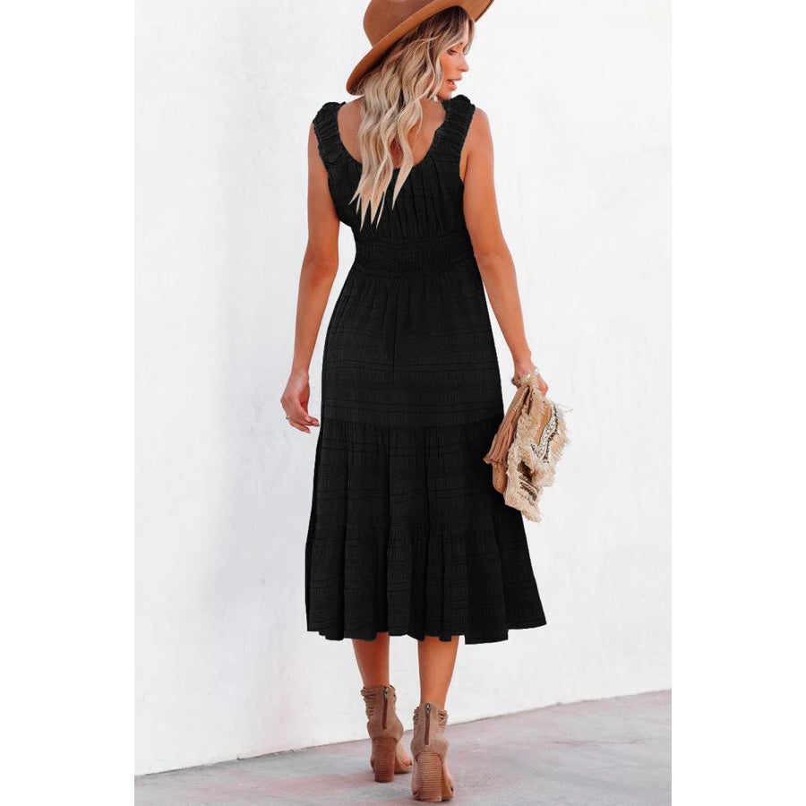 Sleeveless Smocked Tiered Dress with Pockets Apparel and Accessories