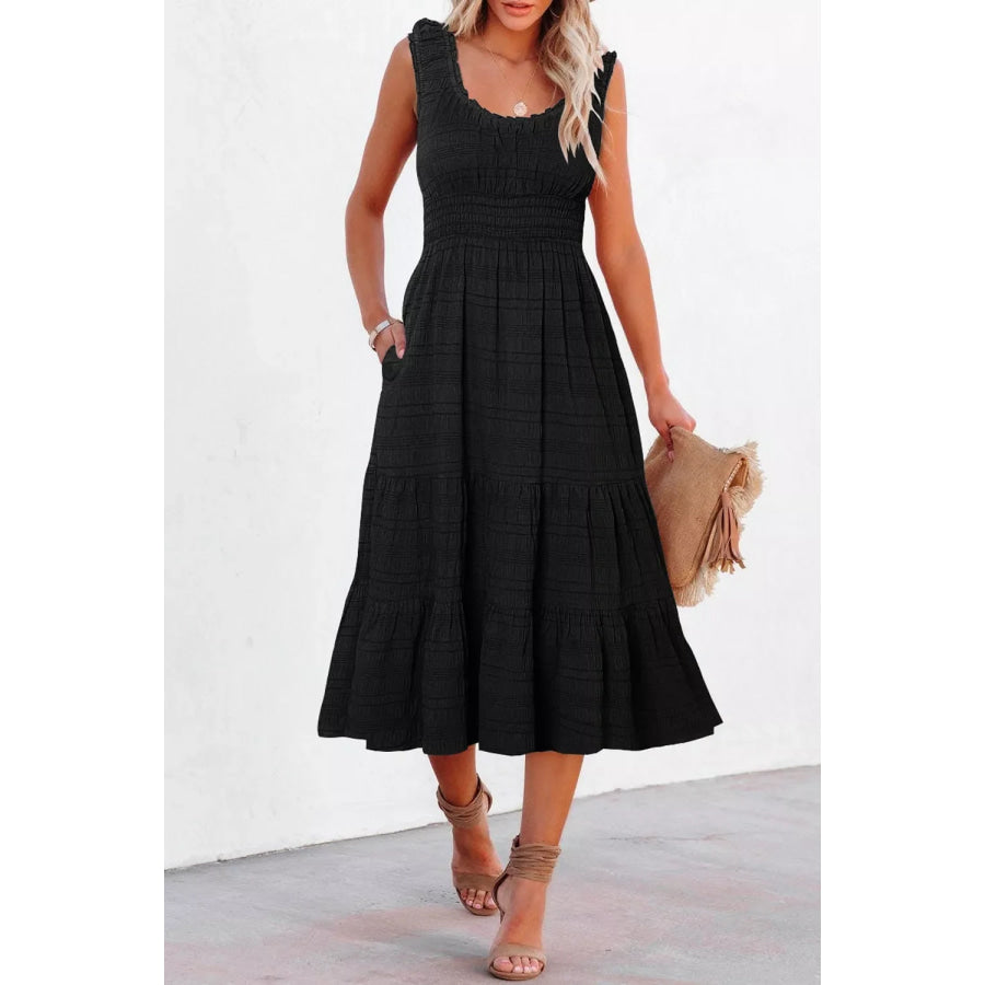 Sleeveless Smocked Tiered Dress with Pockets Apparel and Accessories
