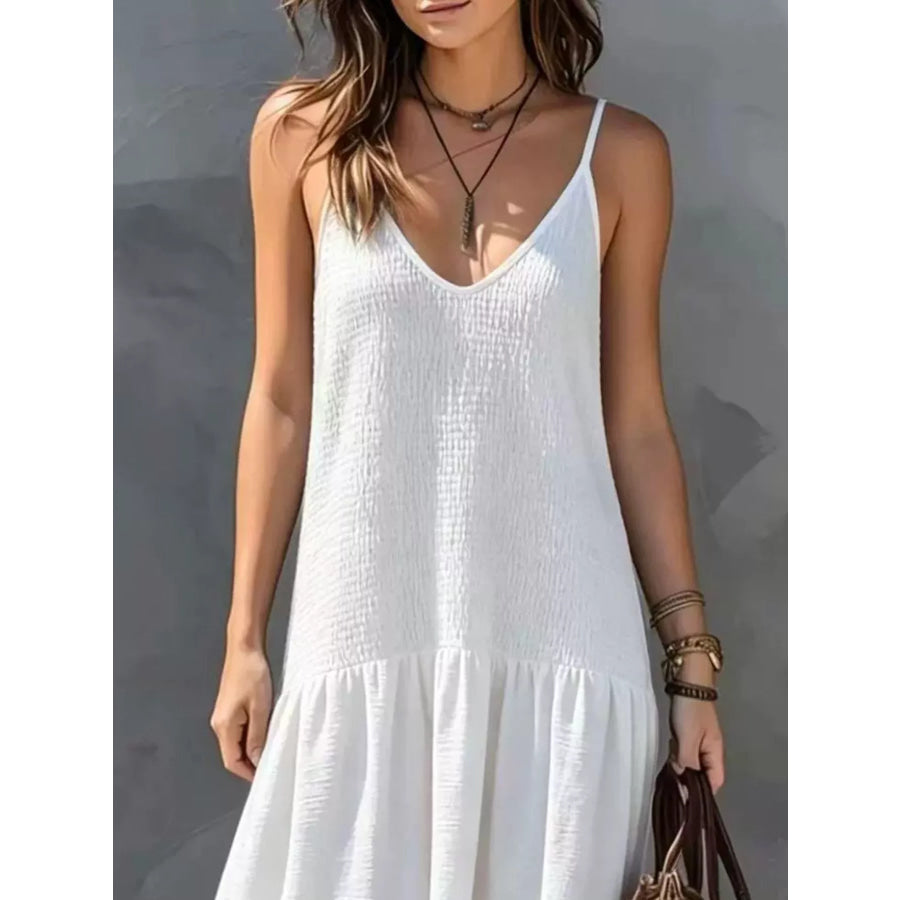 Sleeveless Smocked V-Neck Casual Maxi Dress Apparel and Accessories