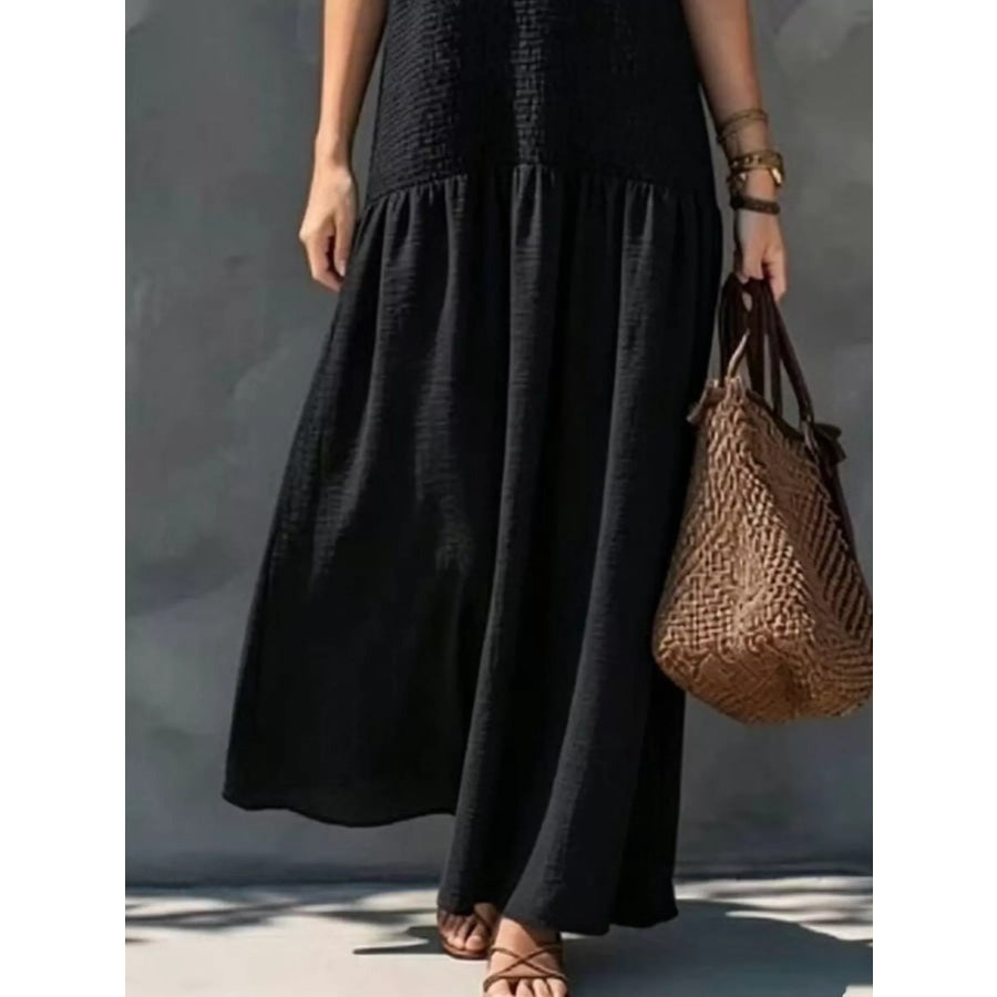 Sleeveless Smocked V-Neck Casual Maxi Dress Apparel and Accessories