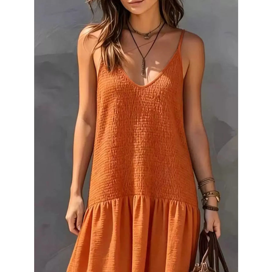 Sleeveless Smocked V-Neck Casual Maxi Dress Apparel and Accessories