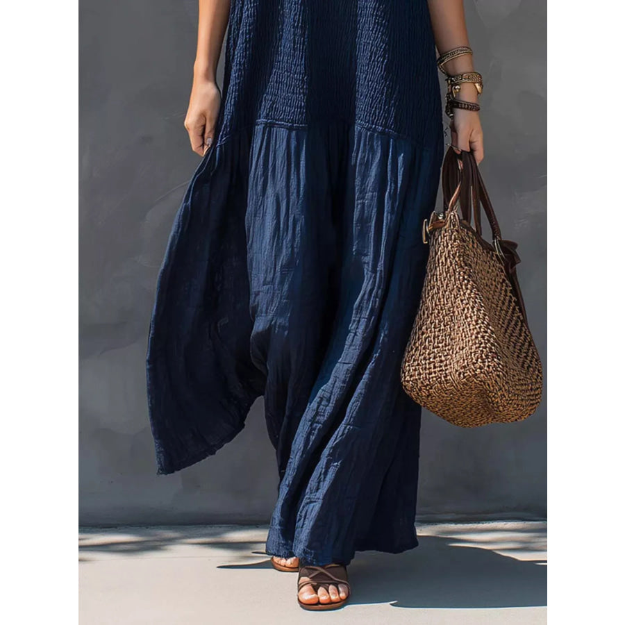 Sleeveless Smocked V-Neck Casual Maxi Dress Apparel and Accessories