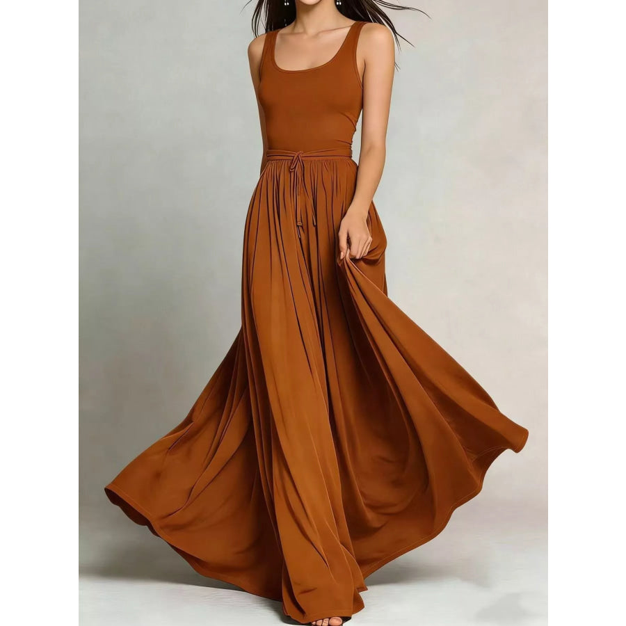 Sleeveless Solid Color Maxi Dress Terracotta / S Apparel and Accessories
