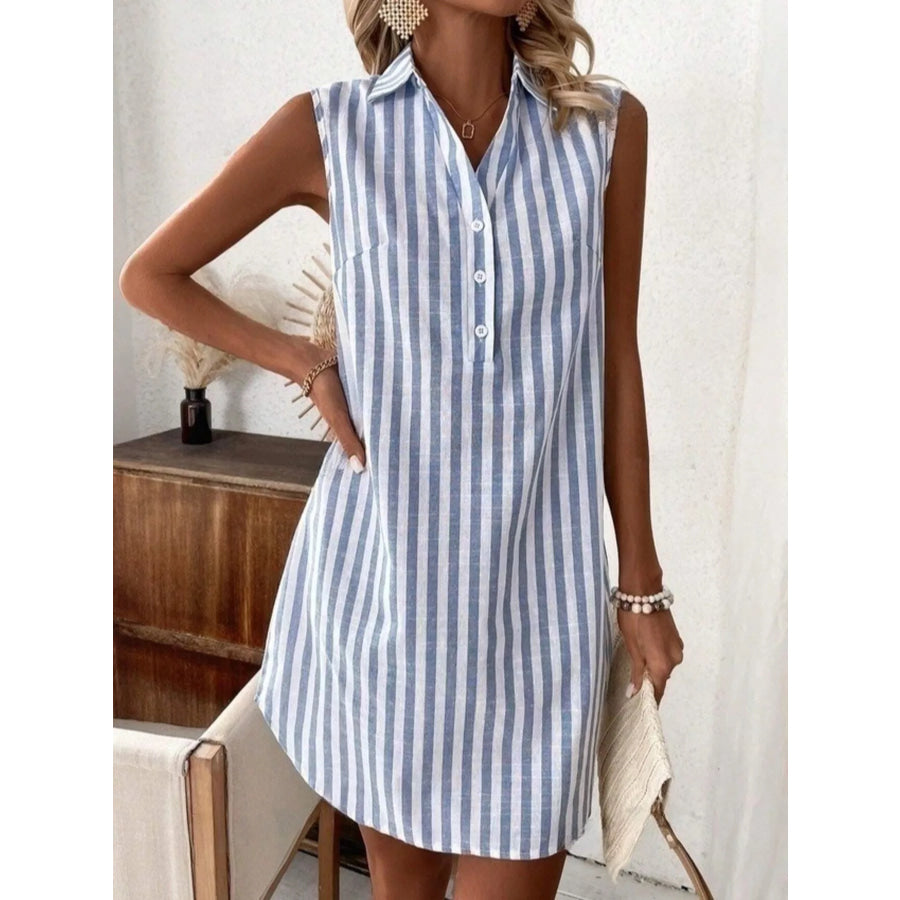Sleeveless Striped Button Detail Shirt Dress Apparel and Accessories