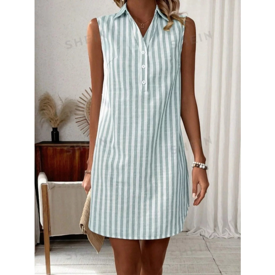 Sleeveless Striped Button Detail Shirt Dress Apparel and Accessories