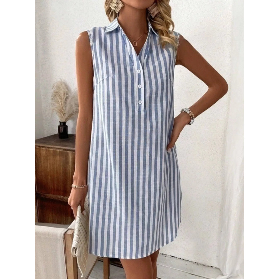 Sleeveless Striped Button Detail Shirt Dress Apparel and Accessories
