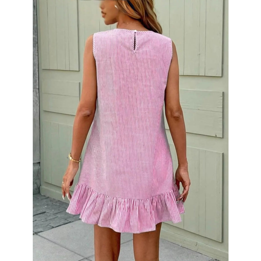 Sleeveless Striped Ruffle Hem Mini Dress Apparel and Accessories
