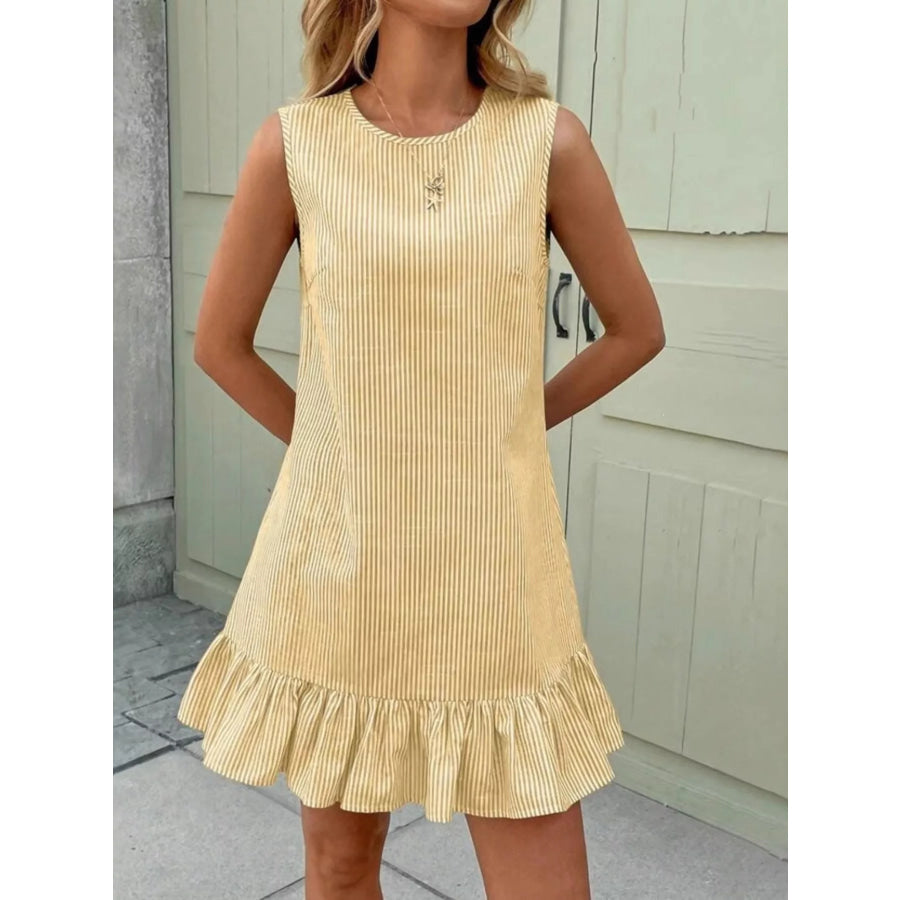 Sleeveless Striped Ruffle Hem Mini Dress Apparel and Accessories