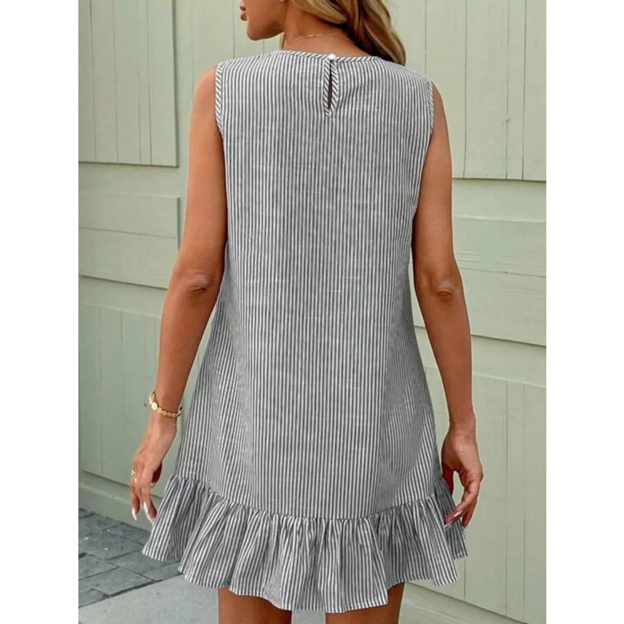 Sleeveless Striped Ruffle Hem Mini Dress Apparel and Accessories