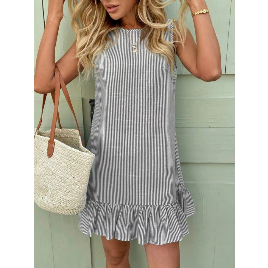 Sleeveless Striped Ruffle Hem Mini Dress Apparel and Accessories