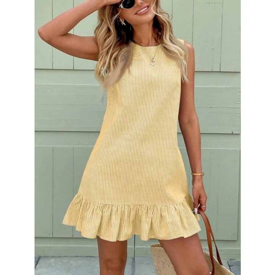 Sleeveless Striped Ruffle Hem Mini Dress Yellow / S Apparel and Accessories