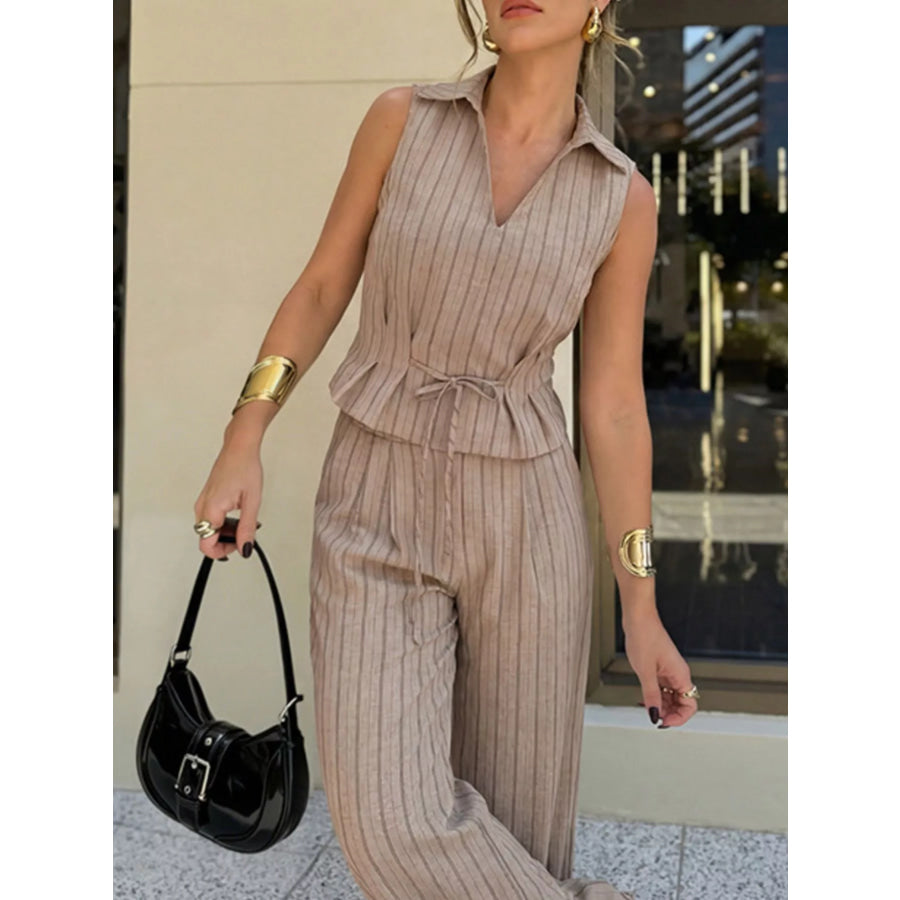 Sleeveless Striped Top & Wide Leg Pant Set Apparel and Accessories