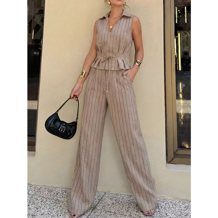 Sleeveless Striped Top & Wide Leg Pant Set Apparel and Accessories
