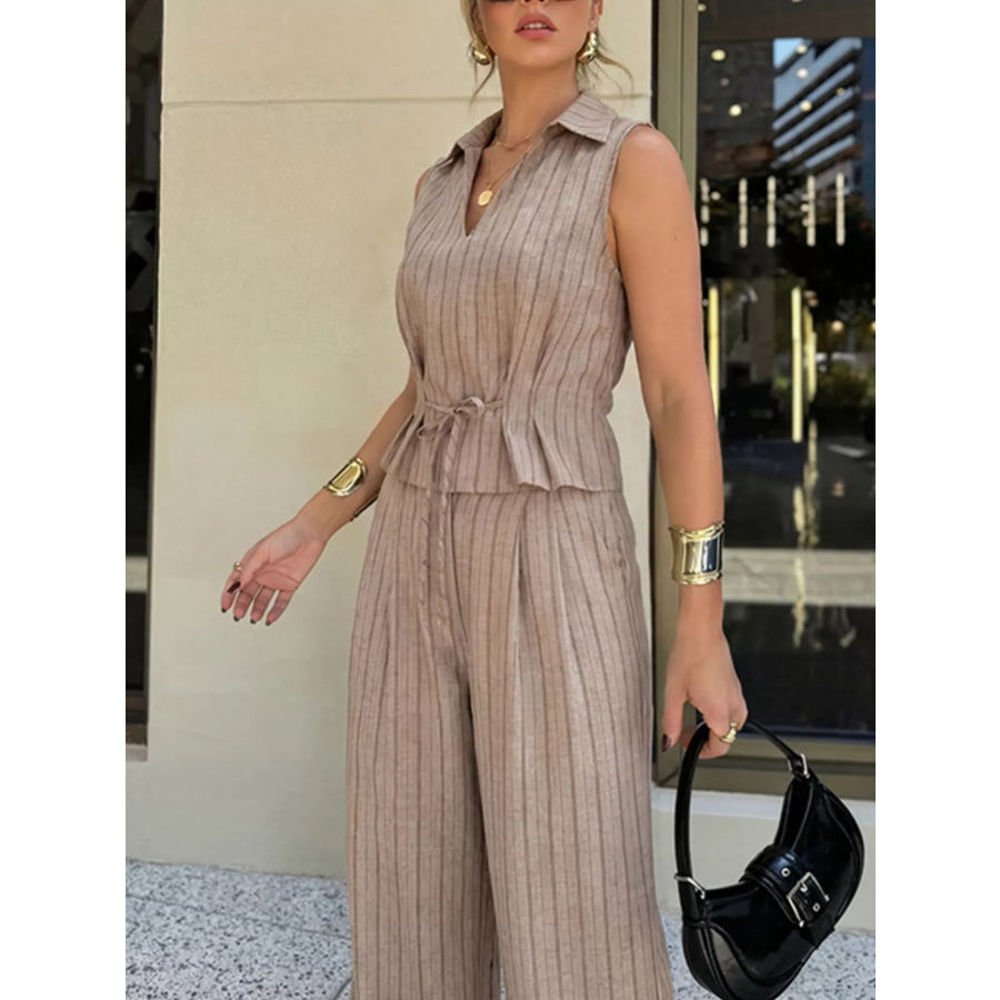 Sleeveless Striped Top & Wide Leg Pant Set Apparel and Accessories