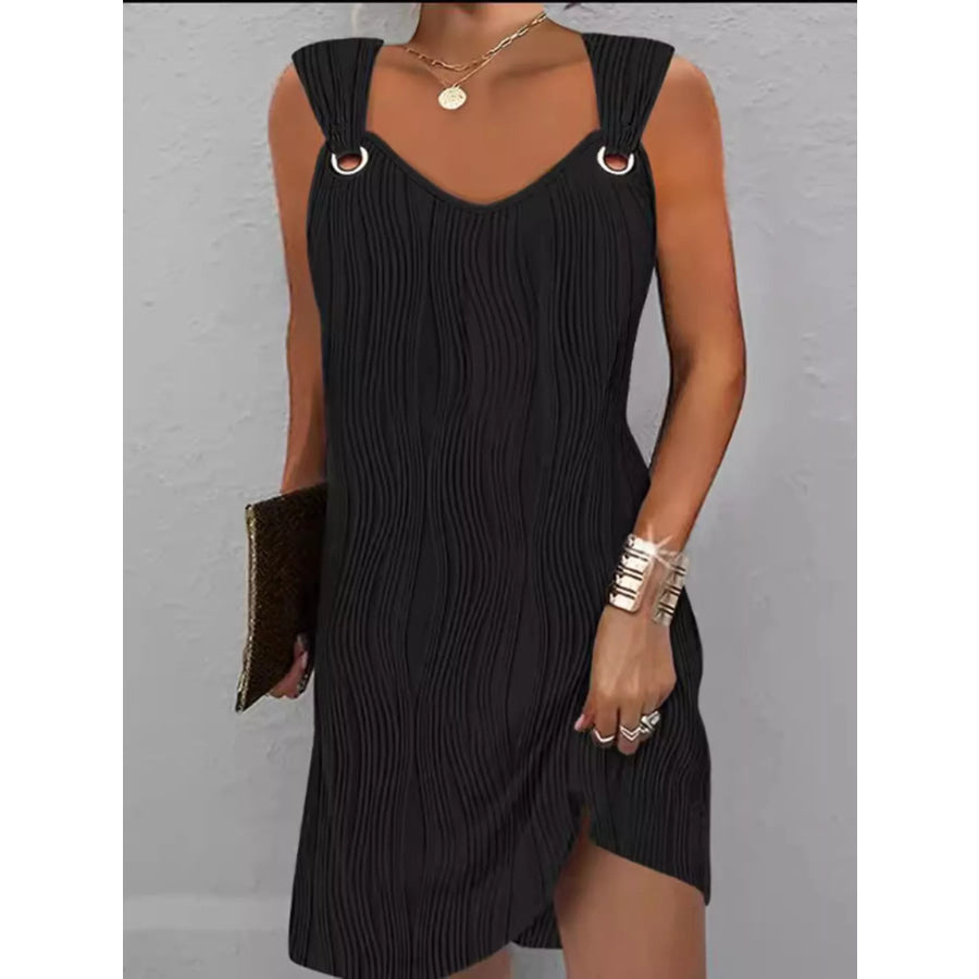 Sleeveless Textured Casual Mini Dress Black / S Apparel and Accessories