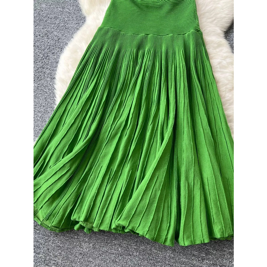 Sleeveless Textured Knit Dress Green / One Size Apparel and Accessories