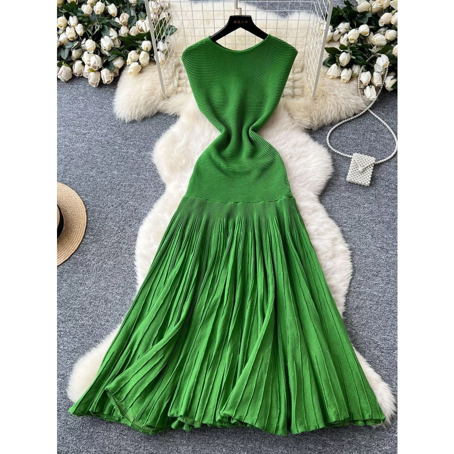 Sleeveless Textured Knit Dress Green / One Size Apparel and Accessories