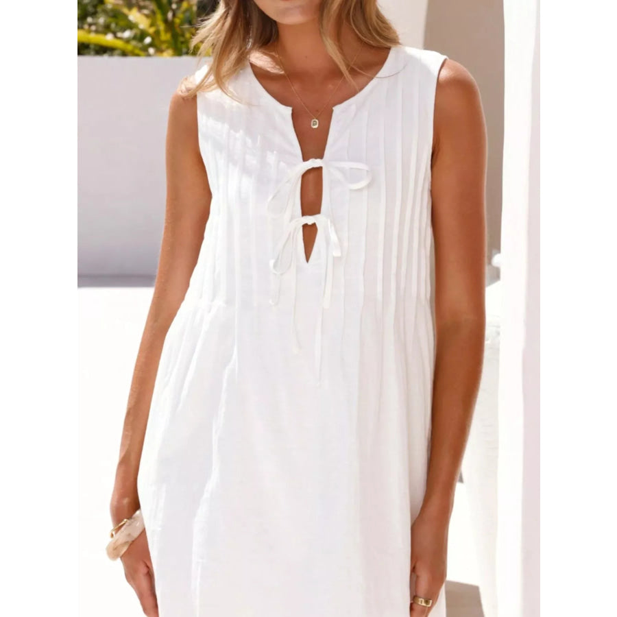 Sleeveless Tie-Front Mini Dress White / S Apparel and Accessories