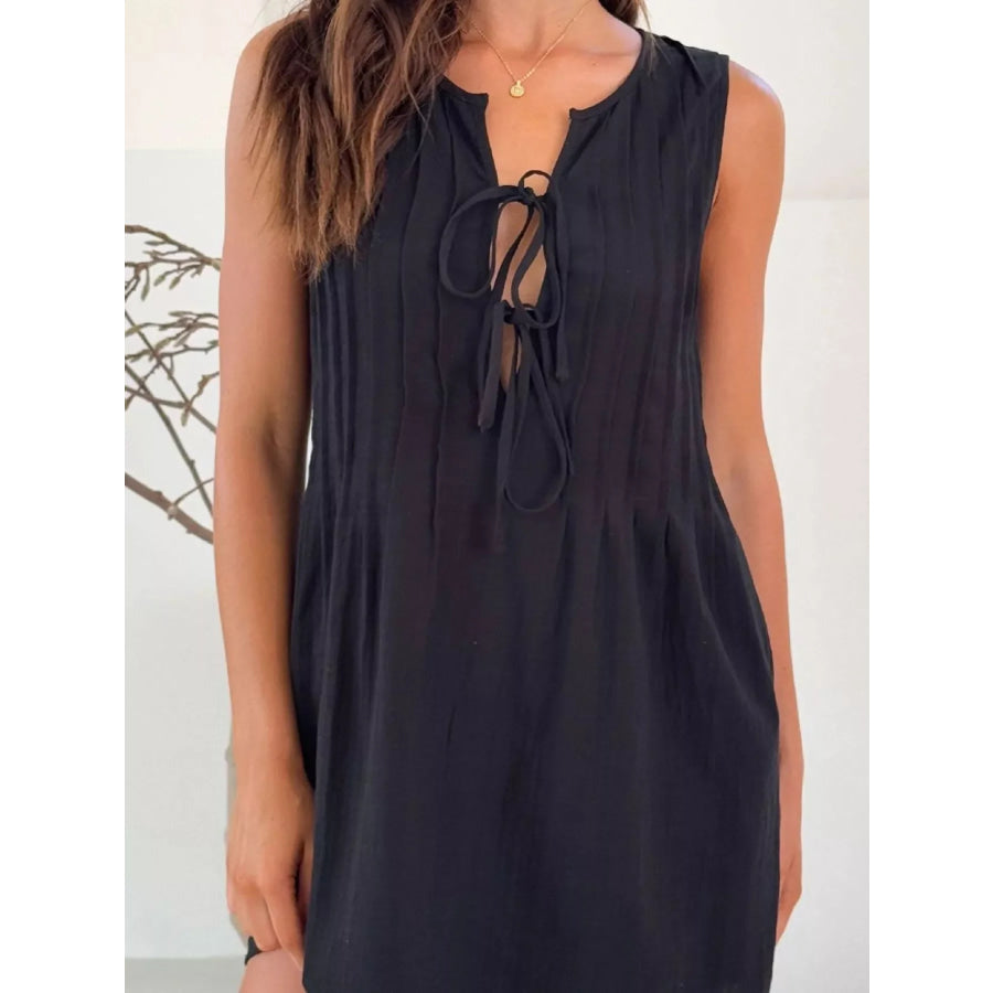 Sleeveless Tie-Front Mini Dress Black / S Apparel and Accessories