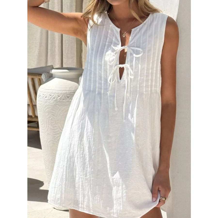 Sleeveless Tie-Front Mini Dress White / S Apparel and Accessories