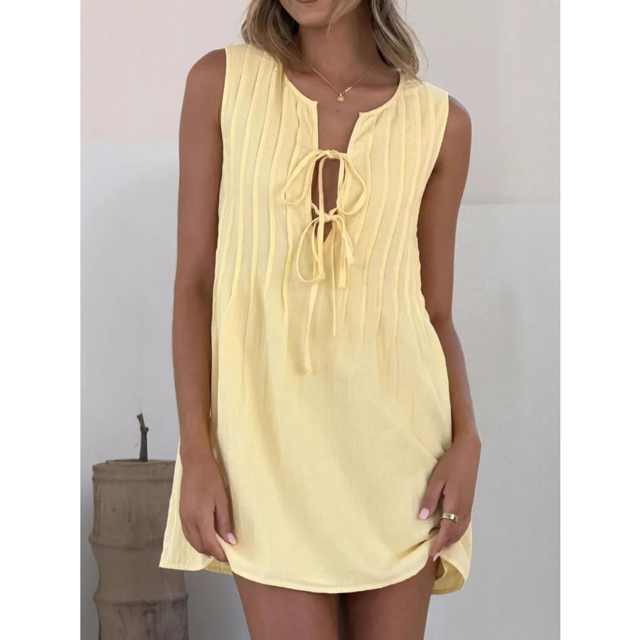 Sleeveless Tie-Front Mini Dress Yellow / S Apparel and Accessories