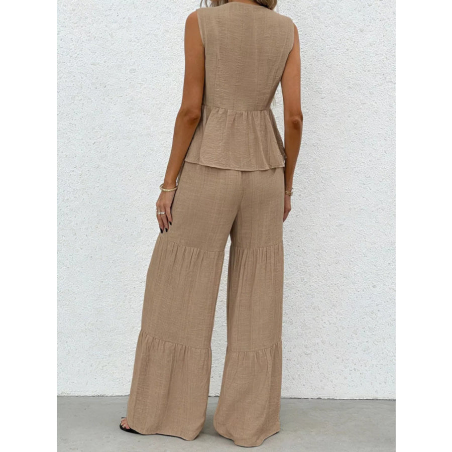 Sleeveless Tie-Front Top and Wide Leg Pants Set Apparel and Accessories