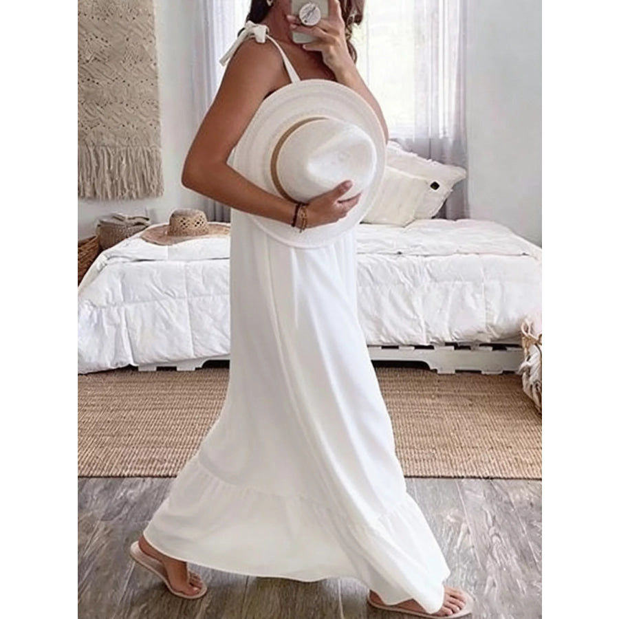 Sleeveless Tie Strap Flowy Maxi Dress Apparel and Accessories