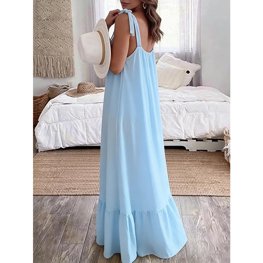 Sleeveless Tie Strap Flowy Maxi Dress Apparel and Accessories