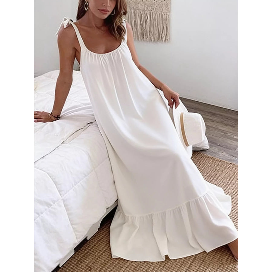 Sleeveless Tie Strap Flowy Maxi Dress Apparel and Accessories