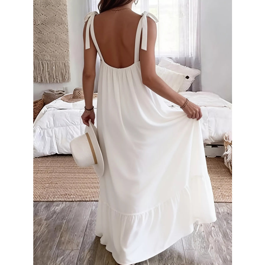 Sleeveless Tie Strap Flowy Maxi Dress Apparel and Accessories