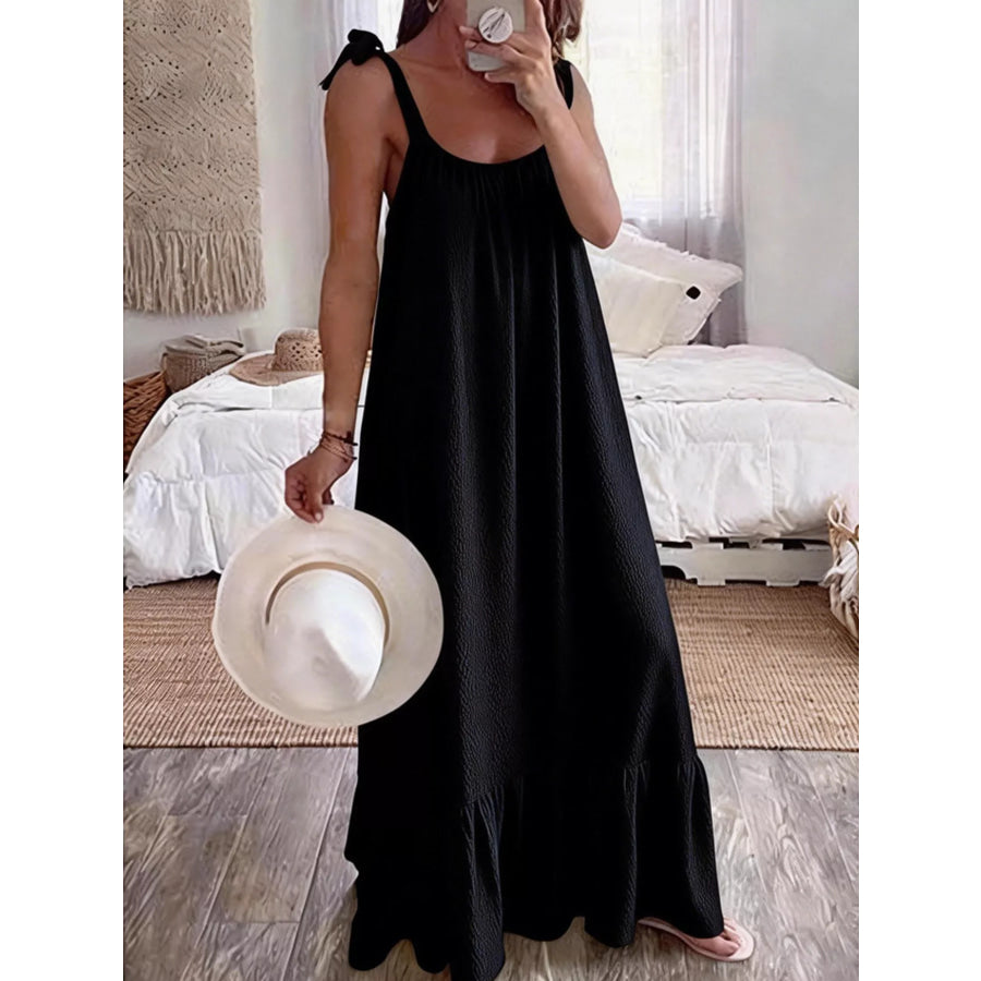 Sleeveless Tie Strap Flowy Maxi Dress Black / S Apparel and Accessories