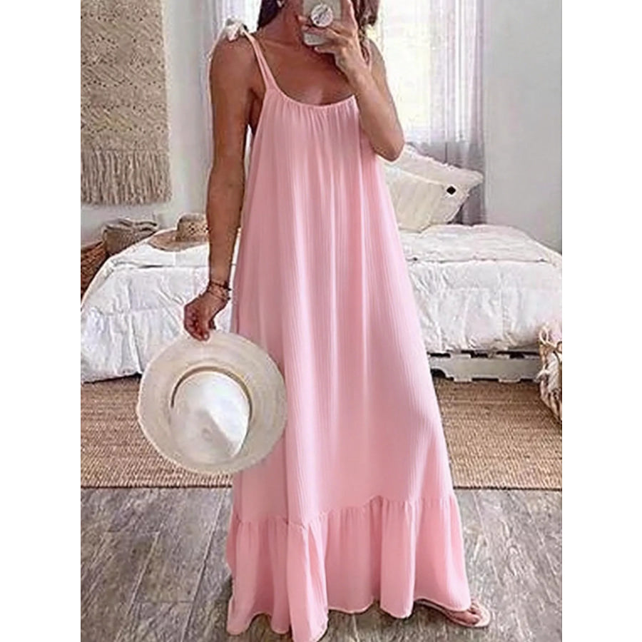 Sleeveless Tie Strap Flowy Maxi Dress Pink / S Apparel and Accessories