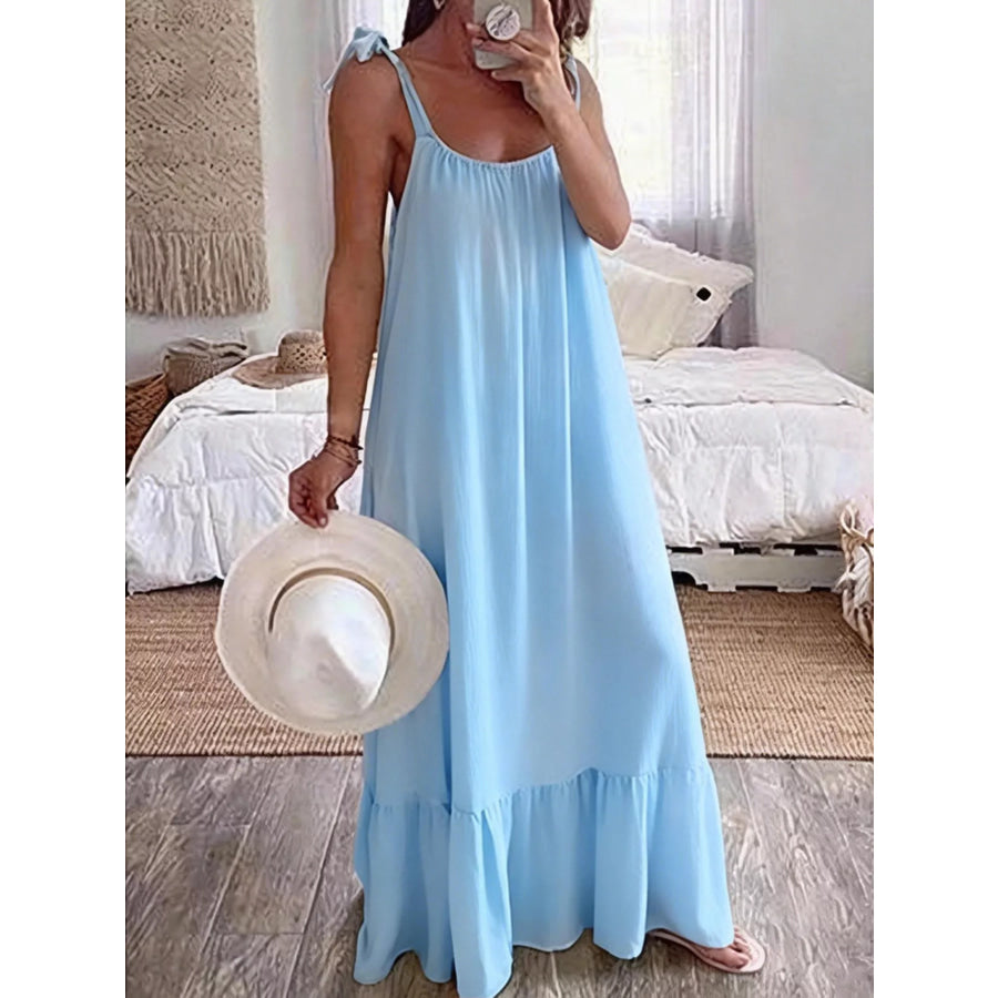Sleeveless Tie Strap Flowy Maxi Dress Sky Blue / S Apparel and Accessories