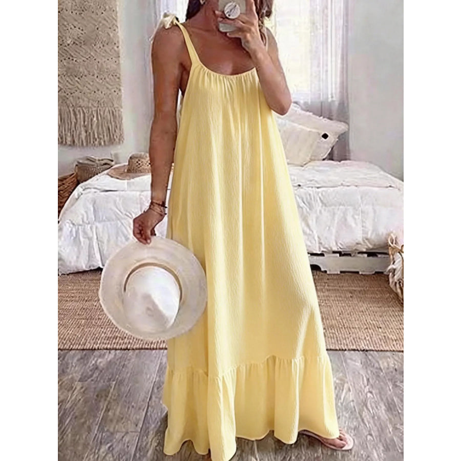 Sleeveless Tie Strap Flowy Maxi Dress Yellow / S Apparel and Accessories