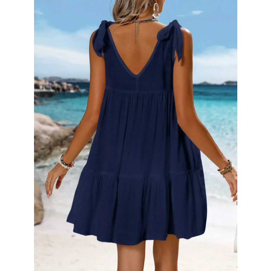 Sleeveless Tie Strap Flowy Mini Dress Apparel and Accessories