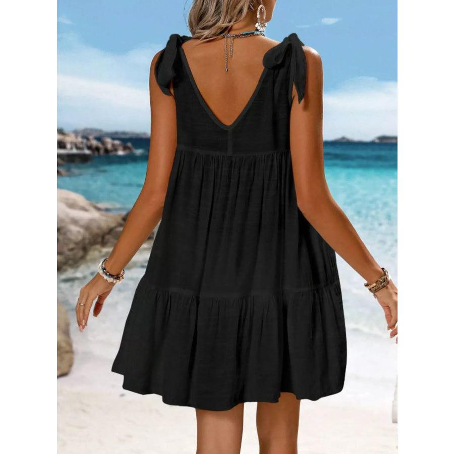Sleeveless Tie Strap Flowy Mini Dress Apparel and Accessories