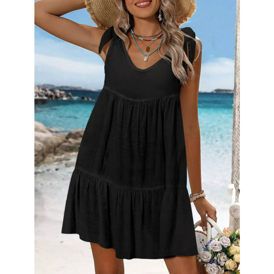 Sleeveless Tie Strap Flowy Mini Dress Apparel and Accessories
