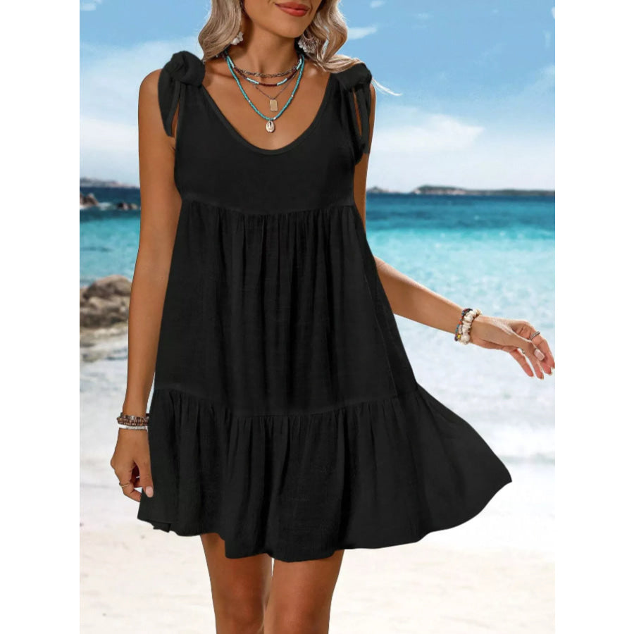 Sleeveless Tie Strap Flowy Mini Dress Apparel and Accessories