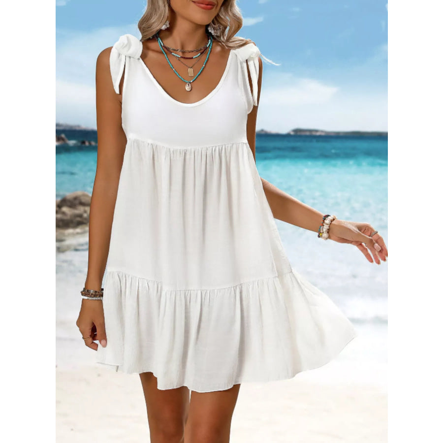 Sleeveless Tie Strap Flowy Mini Dress White / S Apparel and Accessories
