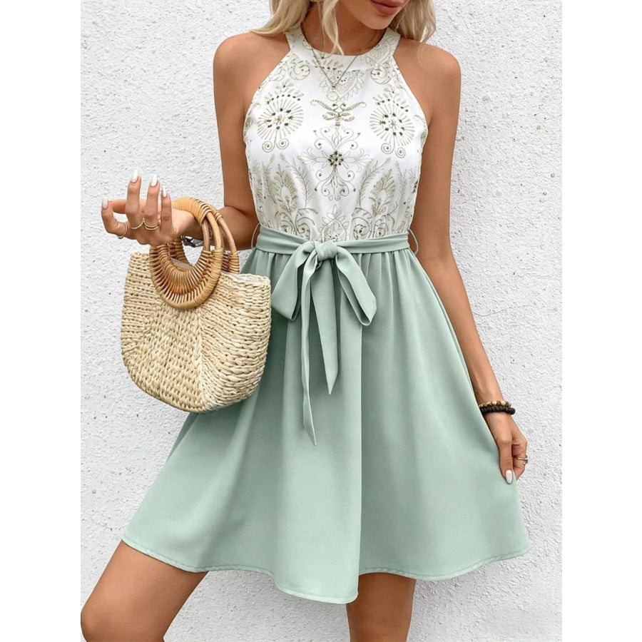 Sleeveless Tie Waist A-Line Dress Apparel and Accessories