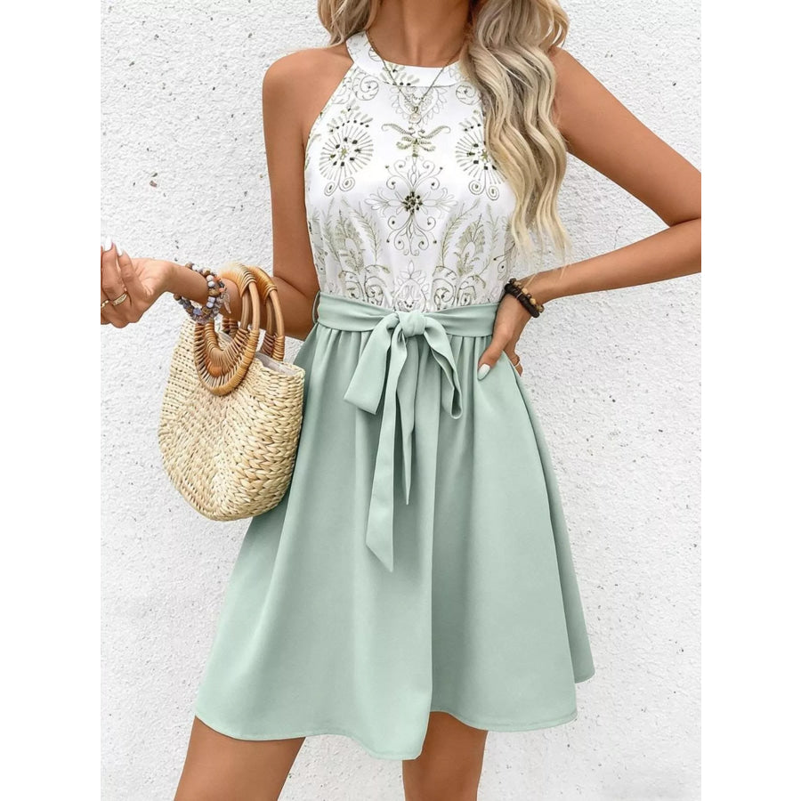 Sleeveless Tie Waist A-Line Dress Light Green / XS Apparel and Accessories