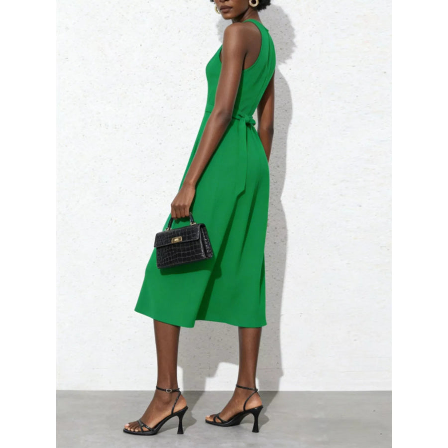 Sleeveless Tie Waist Midi Dress Apparel and Accessories