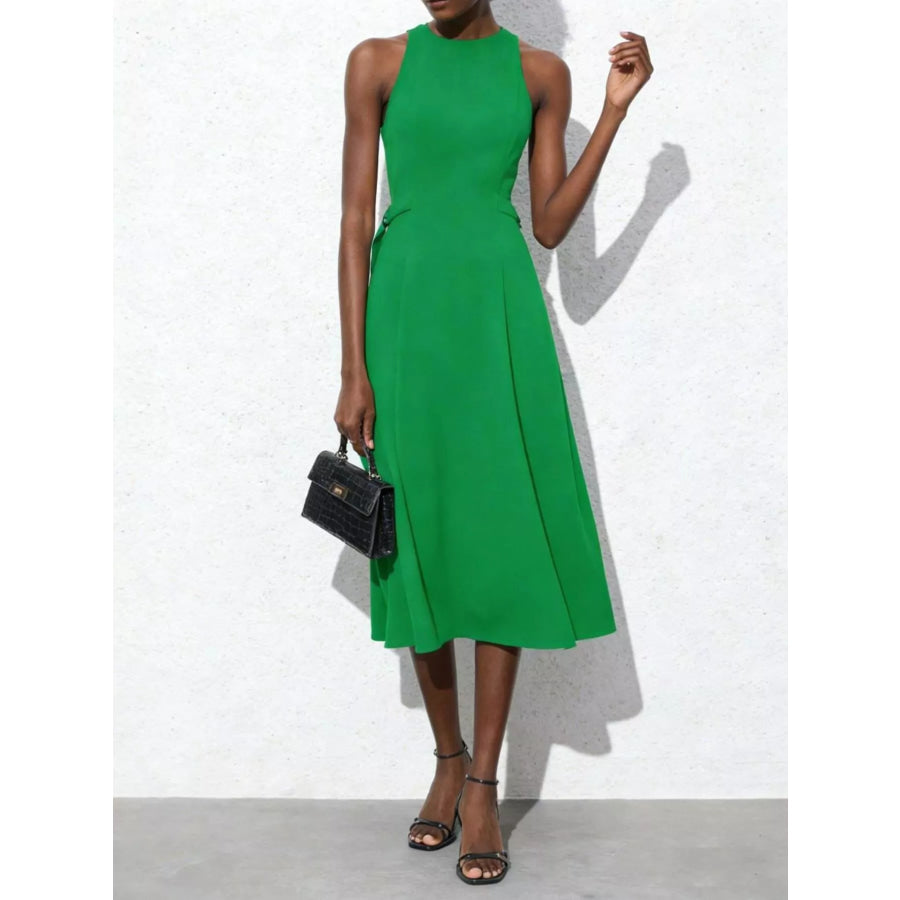 Sleeveless Tie Waist Midi Dress Green / XS Apparel and Accessories