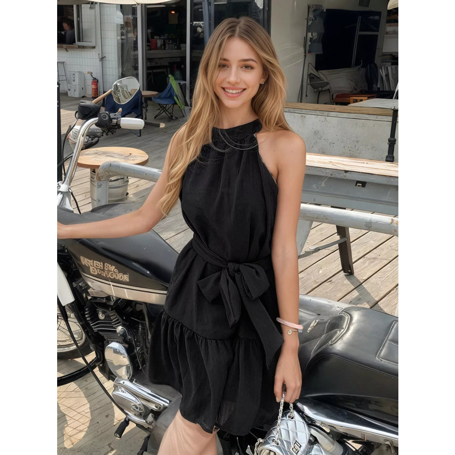 Sleeveless Tie Waist Mini Dress Apparel and Accessories