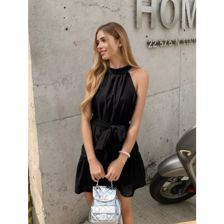 Sleeveless Tie Waist Mini Dress Apparel and Accessories