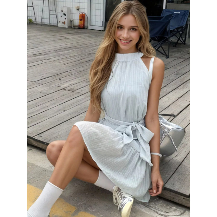 Sleeveless Tie Waist Mini Dress Apparel and Accessories