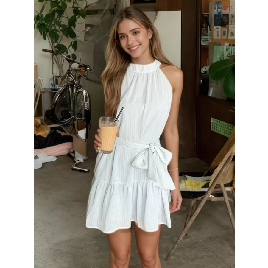 Sleeveless Tie Waist Mini Dress Sky Blue / M Apparel and Accessories