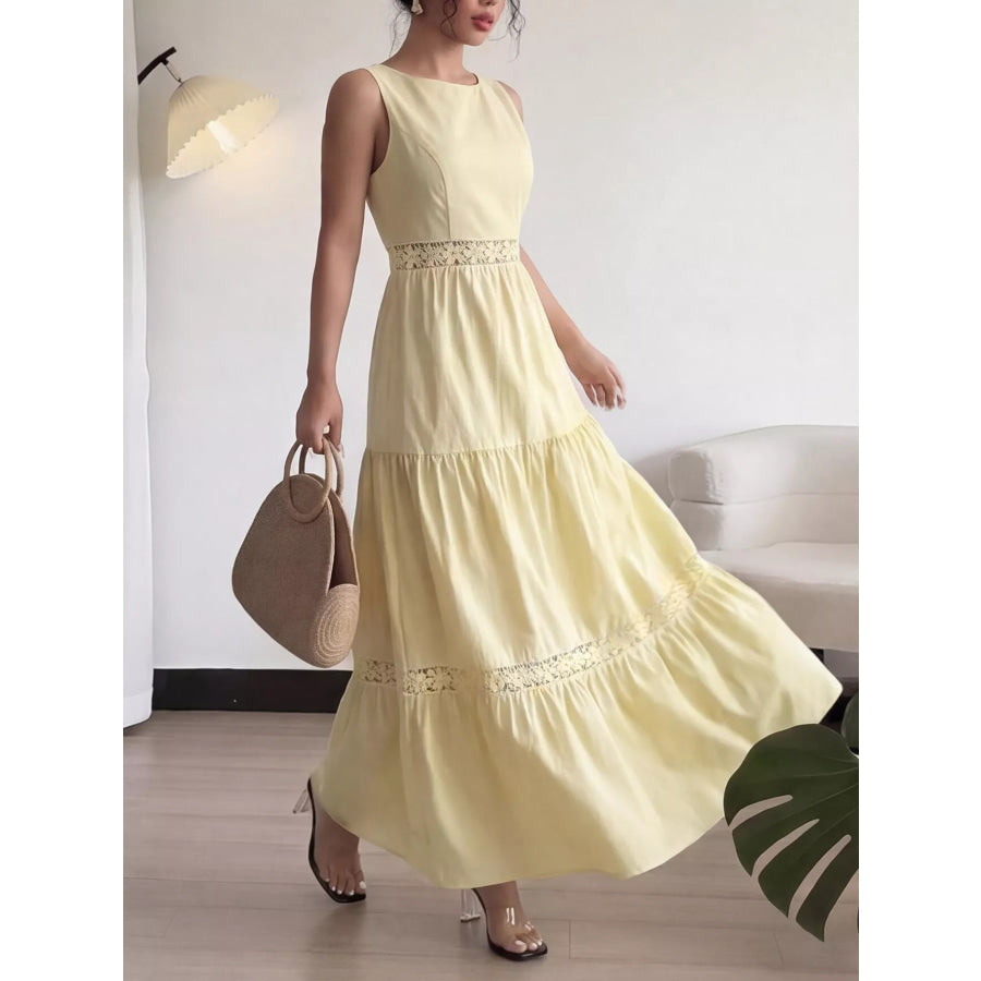 Sleeveless Tiered Lace Trim Maxi Dress Apparel and Accessories