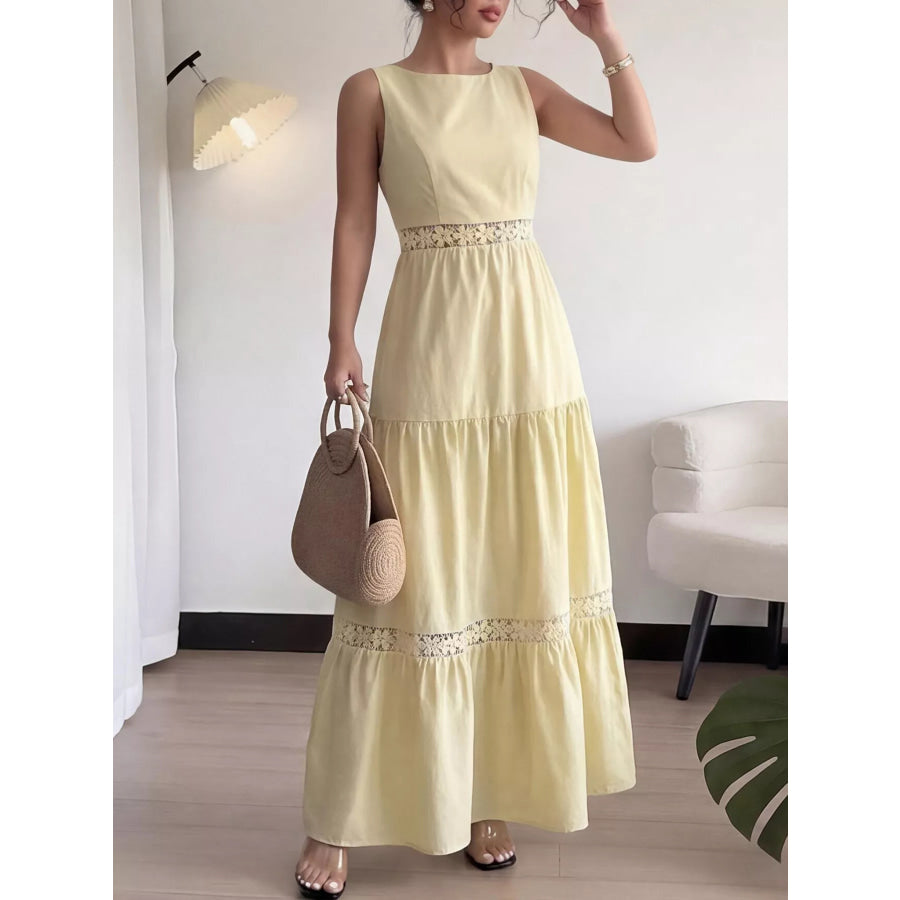 Sleeveless Tiered Lace Trim Maxi Dress Apparel and Accessories